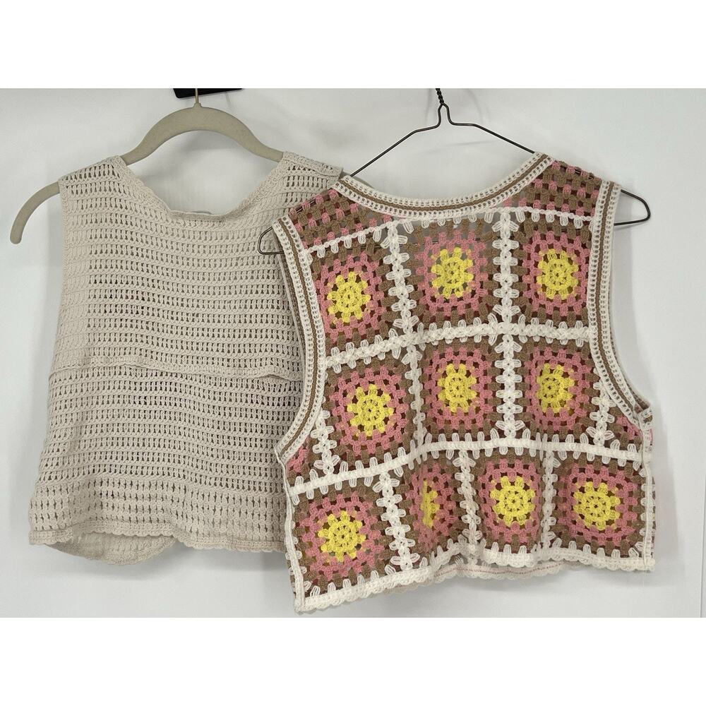 Lot Of 2 Crochet Top Size Small Boho Festival Cottagecore Hippie Fruit Patchwork - Picture 2 of 14